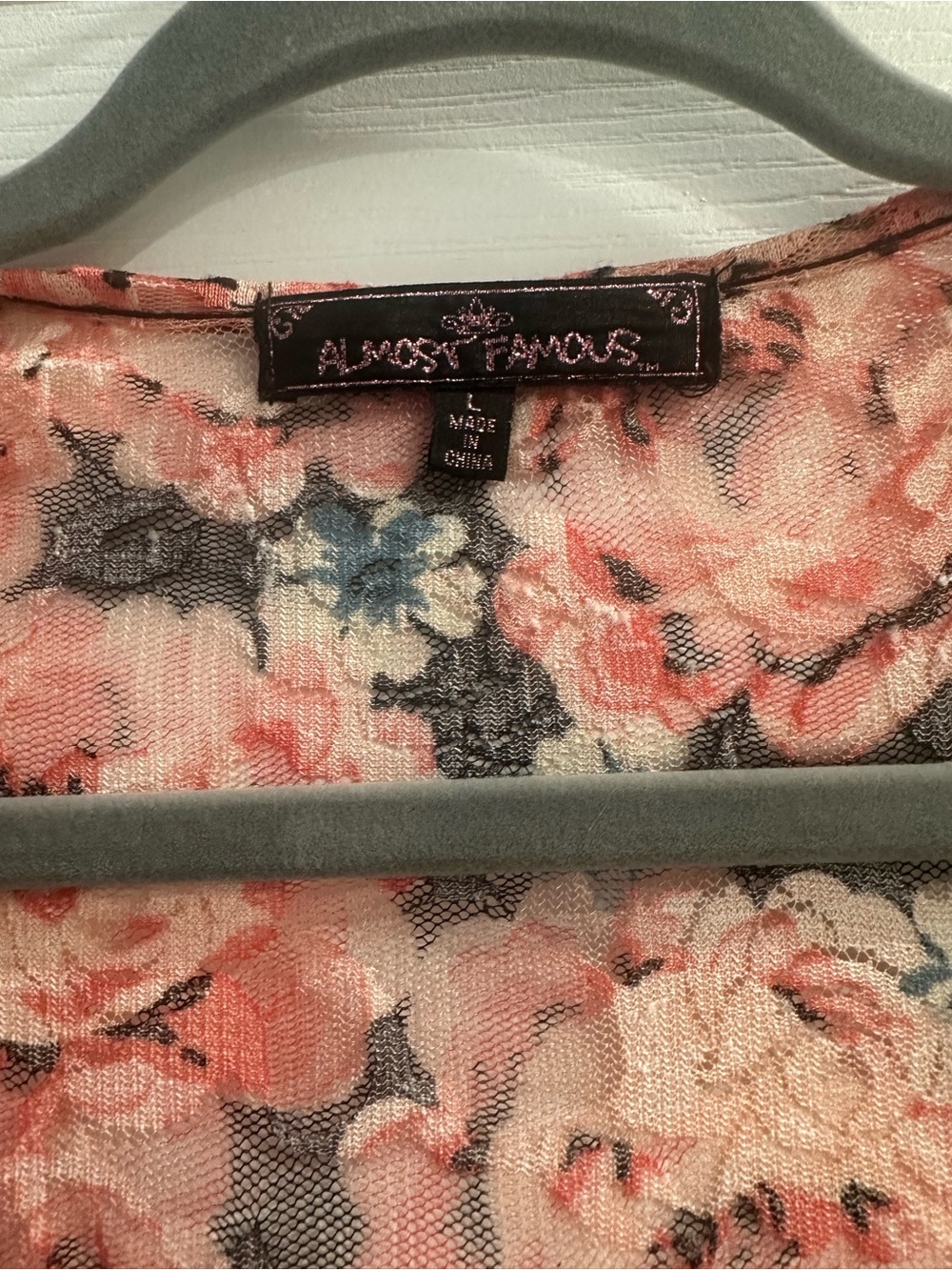 Almost Famous Peach Floral Lace Mesh Women's Blouse